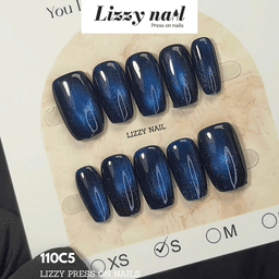 Lizzy Nail 110 | Nailbox Móng Úp Mắt Mèo Xanh Dương Vũ Trụ Galaxy | Set 10 Móng Giả Press On Nails Dự Tiệc, Đám Cưới, Kỷ 6