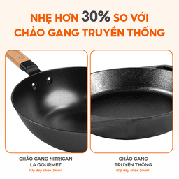 Chảo gang Nitrigan La gourmet đúc nguyên khối 36cm, chống dính tự nhiên, sử dụng được bếp từ, an toàn sức khỏe - 347671 3