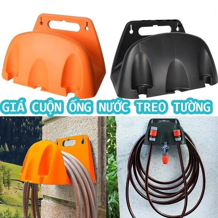 Giá cuộn ống nước treo tường màu đen. Thiết kế chống nước, phù hợp cho vườn và sân.