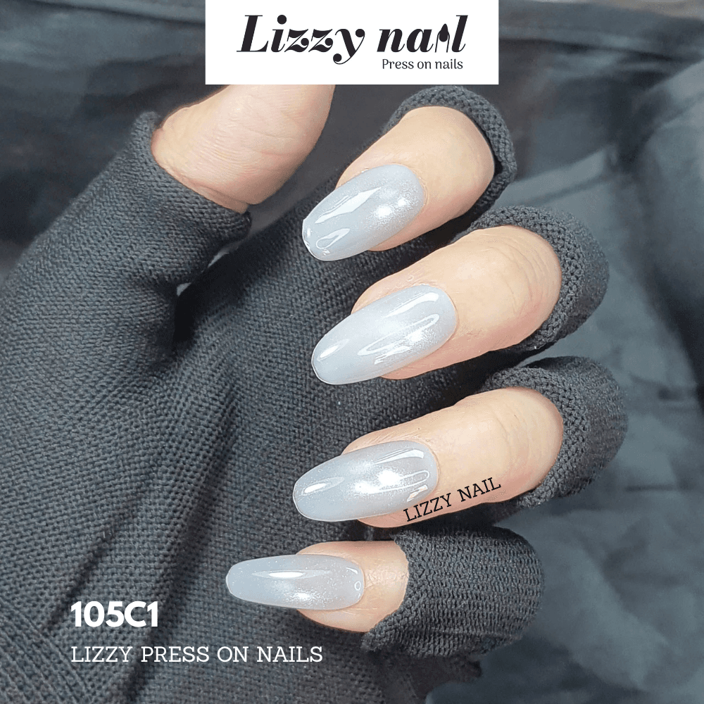 Lizzy Nail 105 | Nailbox Móng Úp Mắt Mèo Xám | Set 10 Móng Giả Press On Nails Dự Tiệc, Đám Cưới, Kỷ Yếu