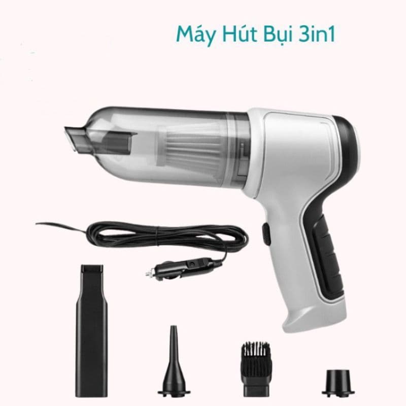 Máy hút bụi 3 trong 1 trắng đen với 4 phụ kiện và dây sạc