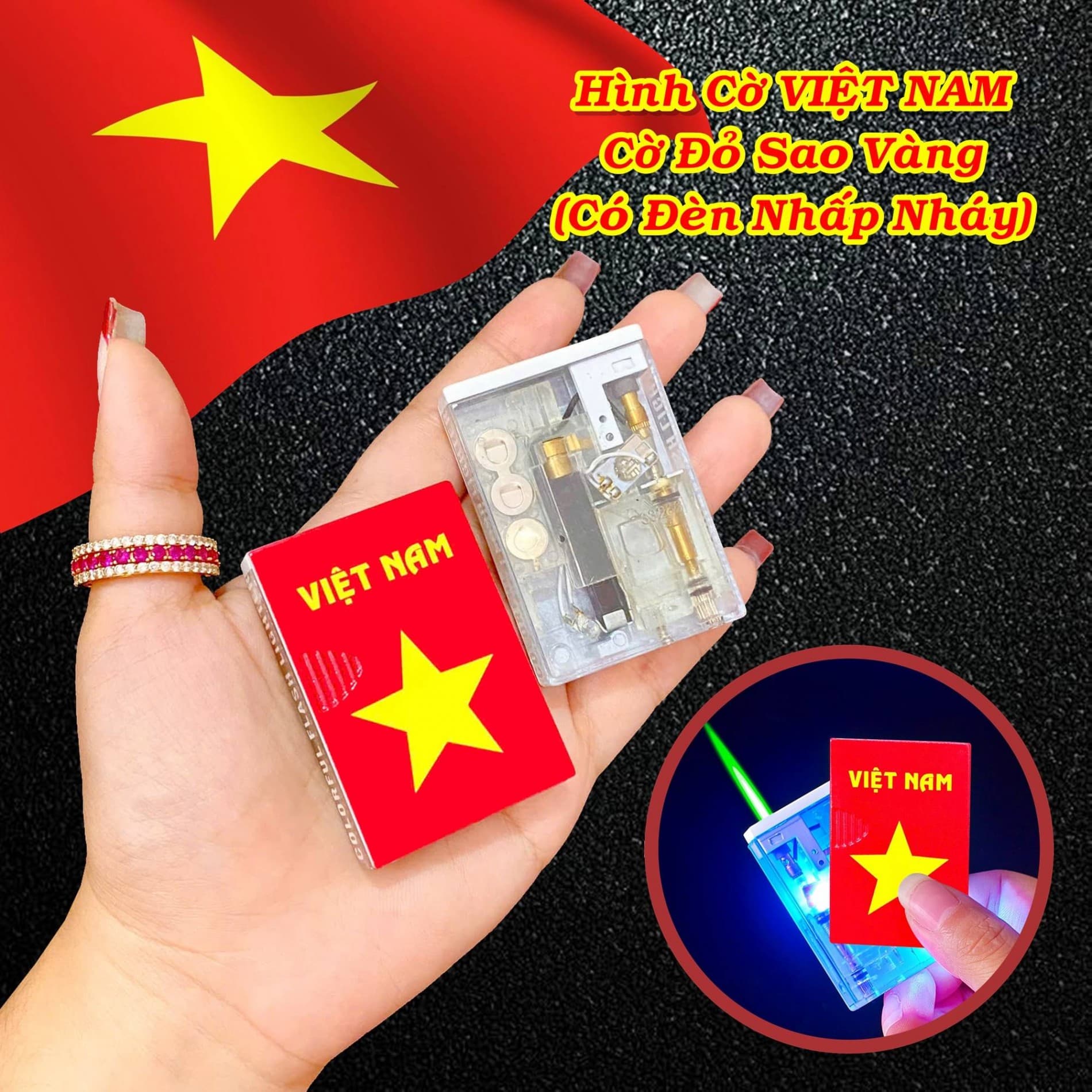 HCM Bật Lửa Khè Xài Gas Chủ Đề Việt Nam Lộ Thiên Có Đèn Led Nhấp Nháy Đẹp Lạ
