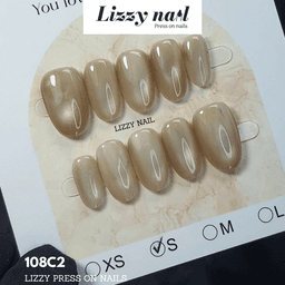 Lizzy Nail 108 | Nailbox Móng Úp Mắt Mèo Trà Vàng  | Set 10 Móng Giả Press On Nails Dự Tiệc, Đám Cưới, Kỷ Yếu 3