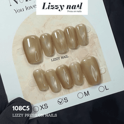 Lizzy Nail 108 | Nailbox Móng Úp Mắt Mèo Trà Vàng  | Set 10 Móng Giả Press On Nails Dự Tiệc, Đám Cưới, Kỷ Yếu 6