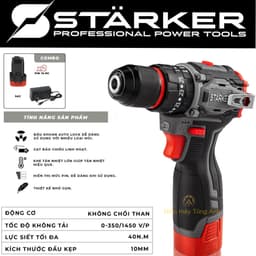 Máy khoan pin 3 chức năng, pin 16,8V máy khoan STARKER không chổi than, bộ 2 pin sạc hộp 1
