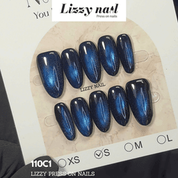 Lizzy Nail 110 | Nailbox Móng Úp Mắt Mèo Xanh Dương Vũ Trụ Galaxy | Set 10 Móng Giả Press On Nails Dự Tiệc, Đám Cưới, Kỷ 2