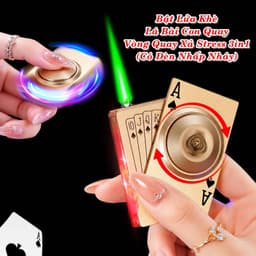 HCM Bật Lửa Khè Xài Gas Hình Lá Bài Vòng Quay Có Đèn Led Nhấp Nháy 1