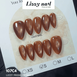 Lizzy Nail 107 | Nailbox Móng Úp Mắt Mèo Nâu | Set 10 Móng Giả Press On Nails Dự Tiệc, Đám Cưới, Kỷ Yếu 5