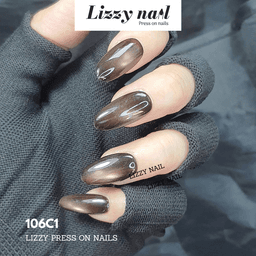 Lizzy Nail 106 | Nailbox Móng Úp Mắt Mèo Nâu Gỗ Trầm | Set 10 Móng Giả Press On Nails Dự Tiệc, Đám Cưới, Kỷ Yếu 1