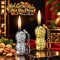 HCM Bật Lửa Móc Khóa Kim Loại Xài Gas Hình Hạt Đậu Phộng May Mắn - Tài Lộc 2