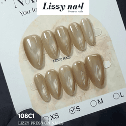 Lizzy Nail 108 | Nailbox Móng Úp Mắt Mèo Trà Vàng  | Set 10 Móng Giả Press On Nails Dự Tiệc, Đám Cưới, Kỷ Yếu 2