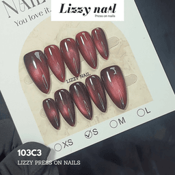 Lizzy Nail 103 | Nailbox Móng Úp Mắt Mèo Đỏ Cherry | Set 10 Móng Giả Press On Nails Dự Tiệc, Đám Cưới, Kỷ Yếu 4