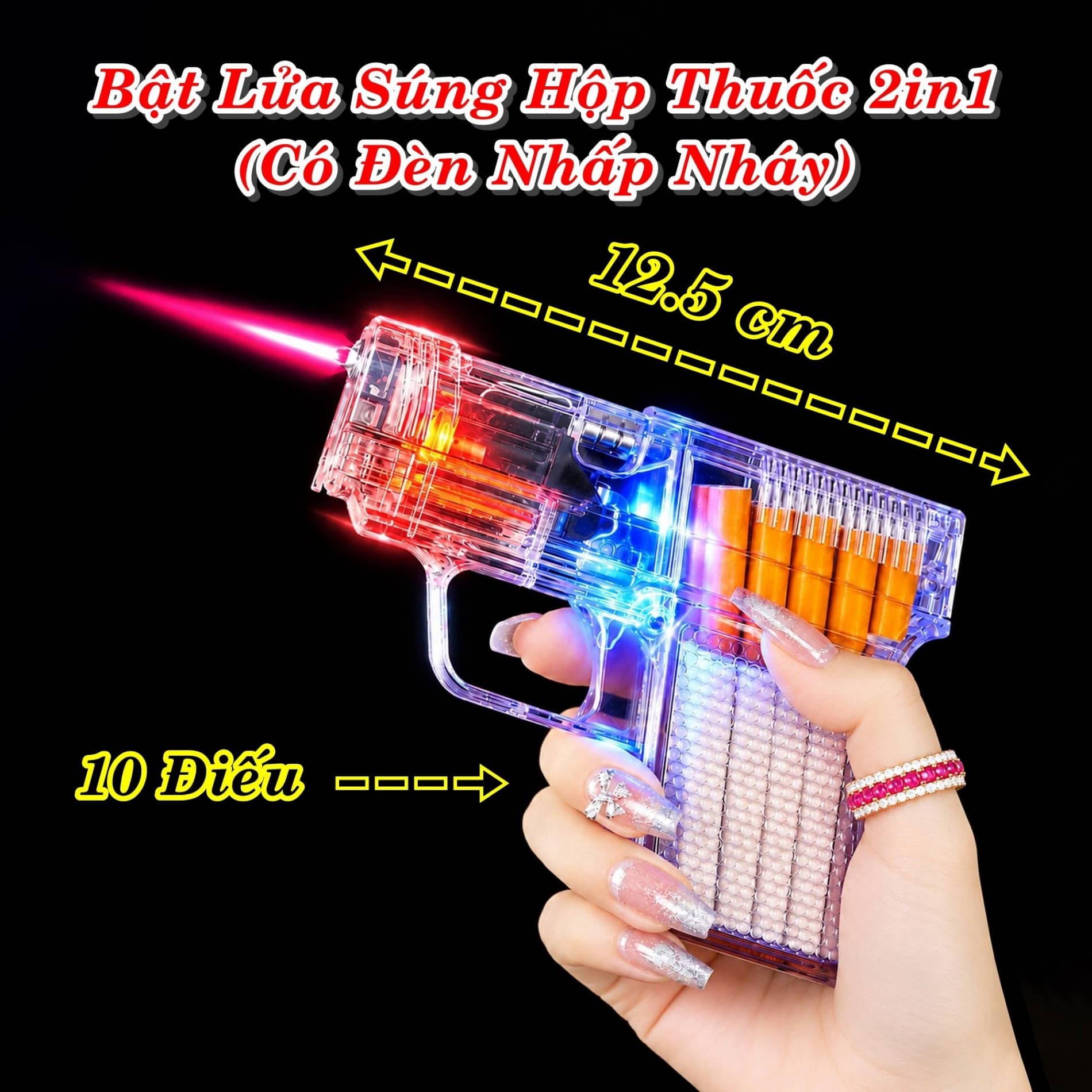 [HCM] Bật Lửa Khè Xài Gas Hình Sung Hộp Thuốc 2in1 Có Đèn Nhấp Nháy 12.5cm