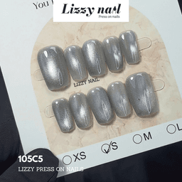 Lizzy Nail 105 | Nailbox Móng Úp Mắt Mèo Xám | Set 10 Móng Giả Press On Nails Dự Tiệc, Đám Cưới, Kỷ Yếu 6