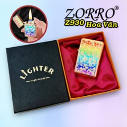 bật lửa xăng đá zorro Z930 hình hoa văn sơn màu dập nổi 2 mặt - xài gas 1