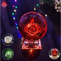 Đèn Ngủ Hình Cầu Pha Lê VISION GENSHIN IMPACT 3D đèn LED đế gỗ, thủy tinh game anime chibi quà sinh nhật
 3