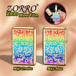 bật lửa xăng đá zorro Z930 hình hoa văn sơn màu dập nổi 2 mặt - xài gas 4