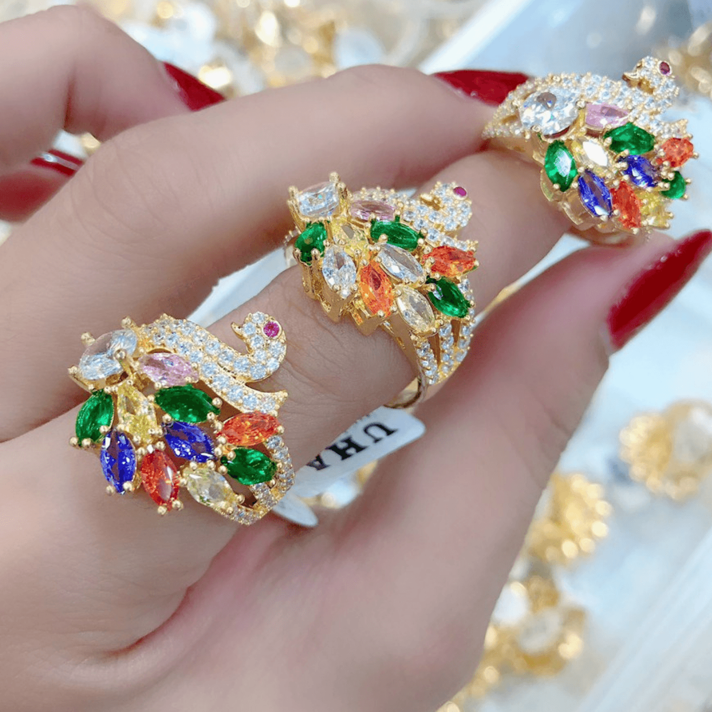 1 Đôi bông thời trang hai hàng tua dài bông bướm cz lớn B32R-KT