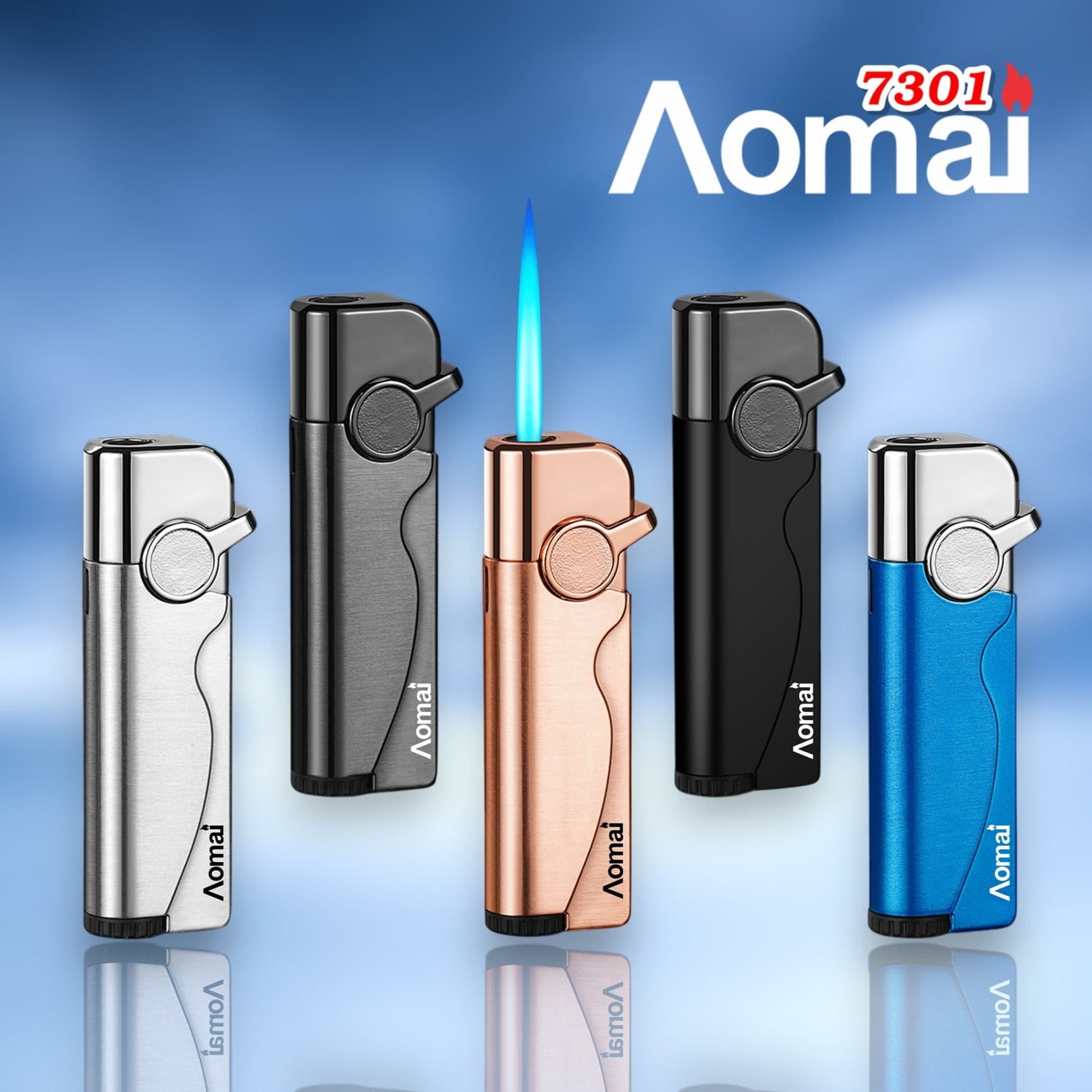 bật lửa khè aomai 7301 với ngọn lửa xanh dương - xài gas