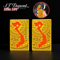 bật lửa S.T.Dupont M-107 hình Trống Đồng Đông Sơn Bản Đồ Việt Nam - xài gas 4