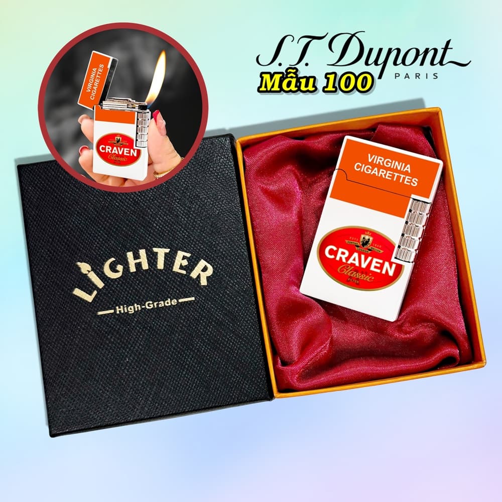 bật lửa S.T.Dupont M-100 hình gói con mèo đỏ craven - xài gas