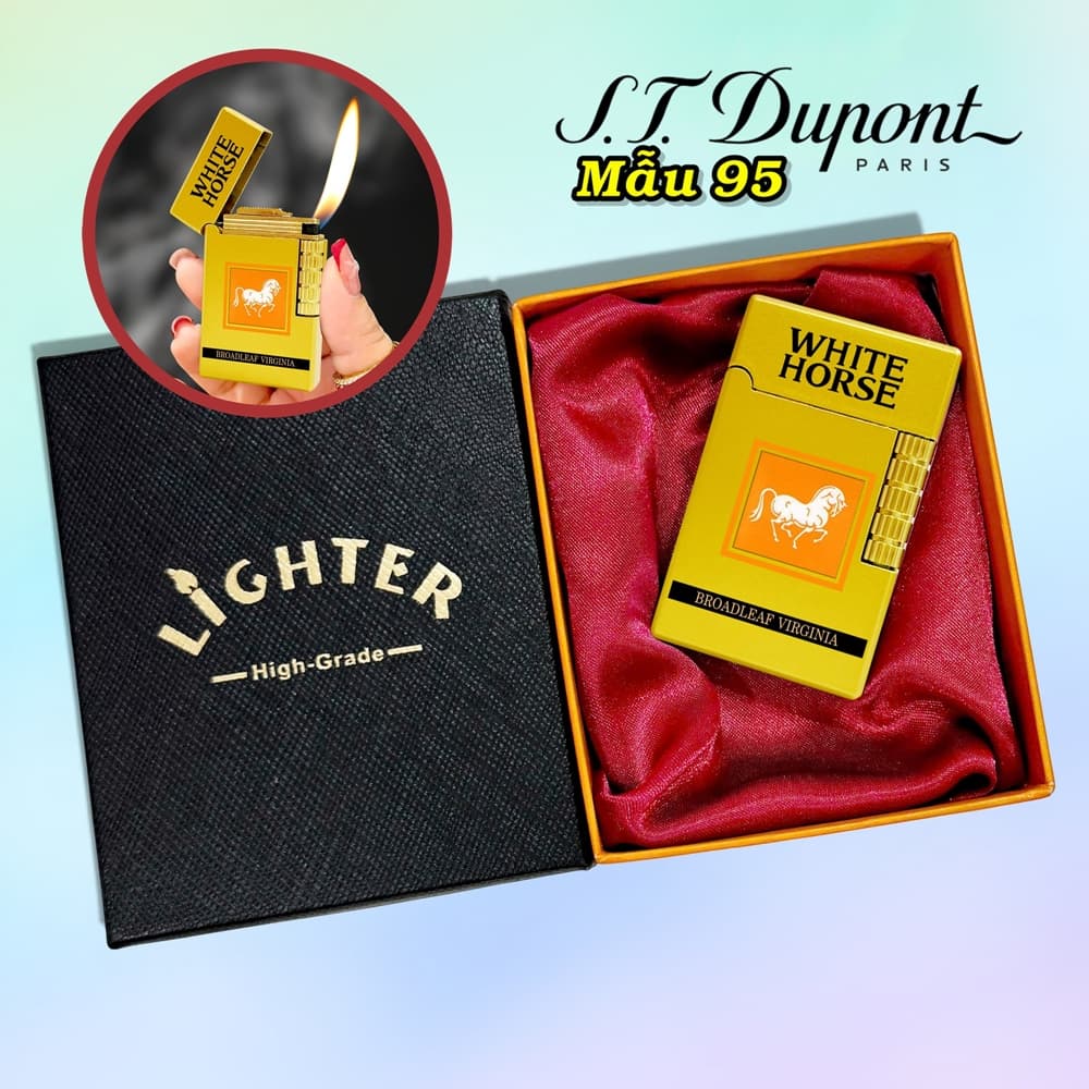 bật lửa S.T.Dupont M-95 hình gói con ngựa trắng White Horse - xài gas