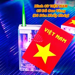 bật lửa khè gas lộ thiên hình Cờ Đỏ Sao Vàng Việt Nam có đèn nhấp nháy - xài gas 2