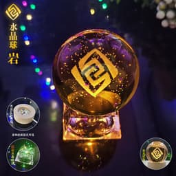 Đèn Ngủ Hình Cầu Pha Lê VISION GENSHIN IMPACT 3D đèn LED đế gỗ, thủy tinh game anime chibi quà sinh nhật
 5