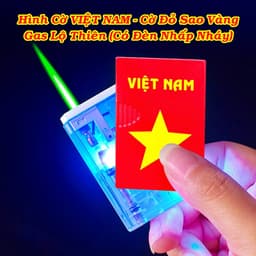 bật lửa khè gas lộ thiên hình Cờ Đỏ Sao Vàng Việt Nam có đèn nhấp nháy - xài gas 3