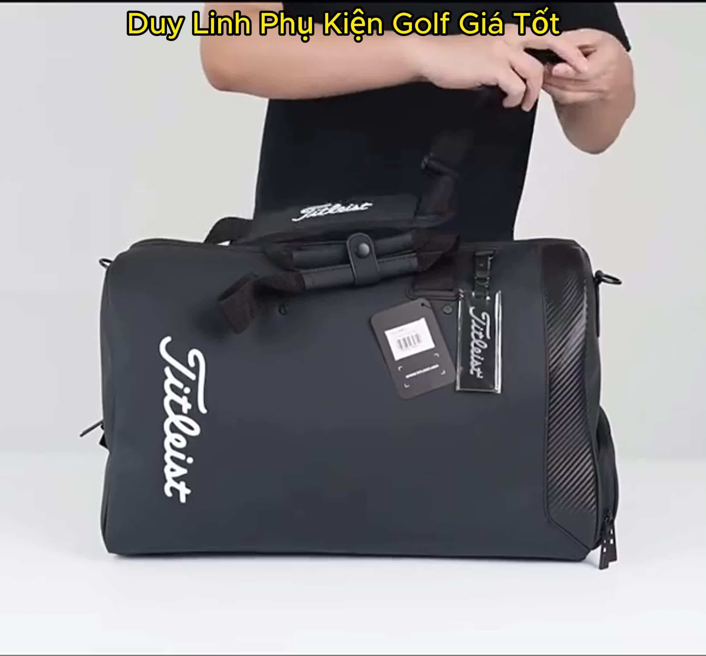 Titleist Men's and Women's Golf Clothing Bag, Made of Soft Pu Leather, Water-Resistant, Stain-Resistant, with Shoe Compartment and Shoulder Strap.
