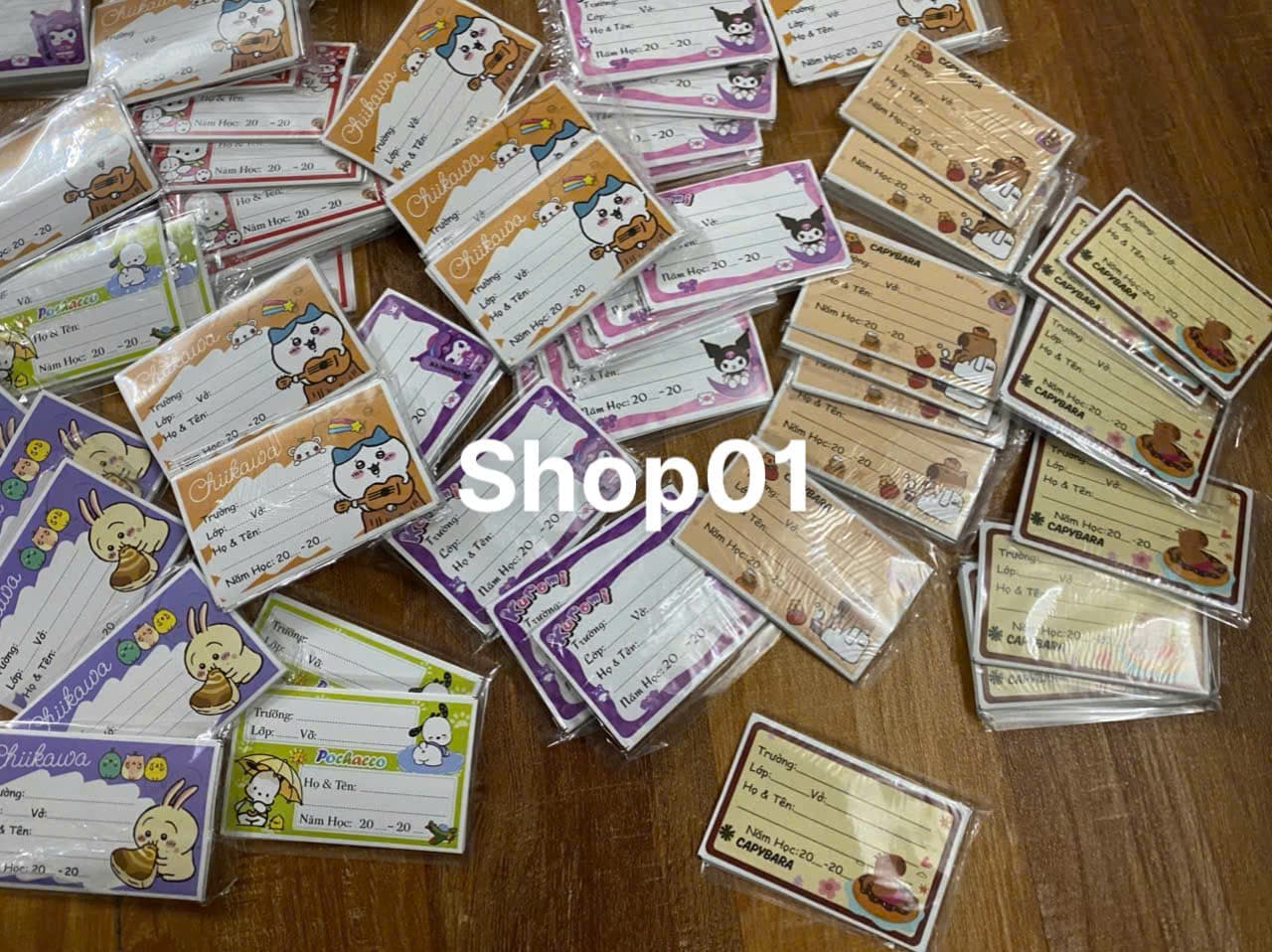 Nhãn vở decal dính sẵn, nhãn vở kuromi, capybara, chiikawa, pochacco.....