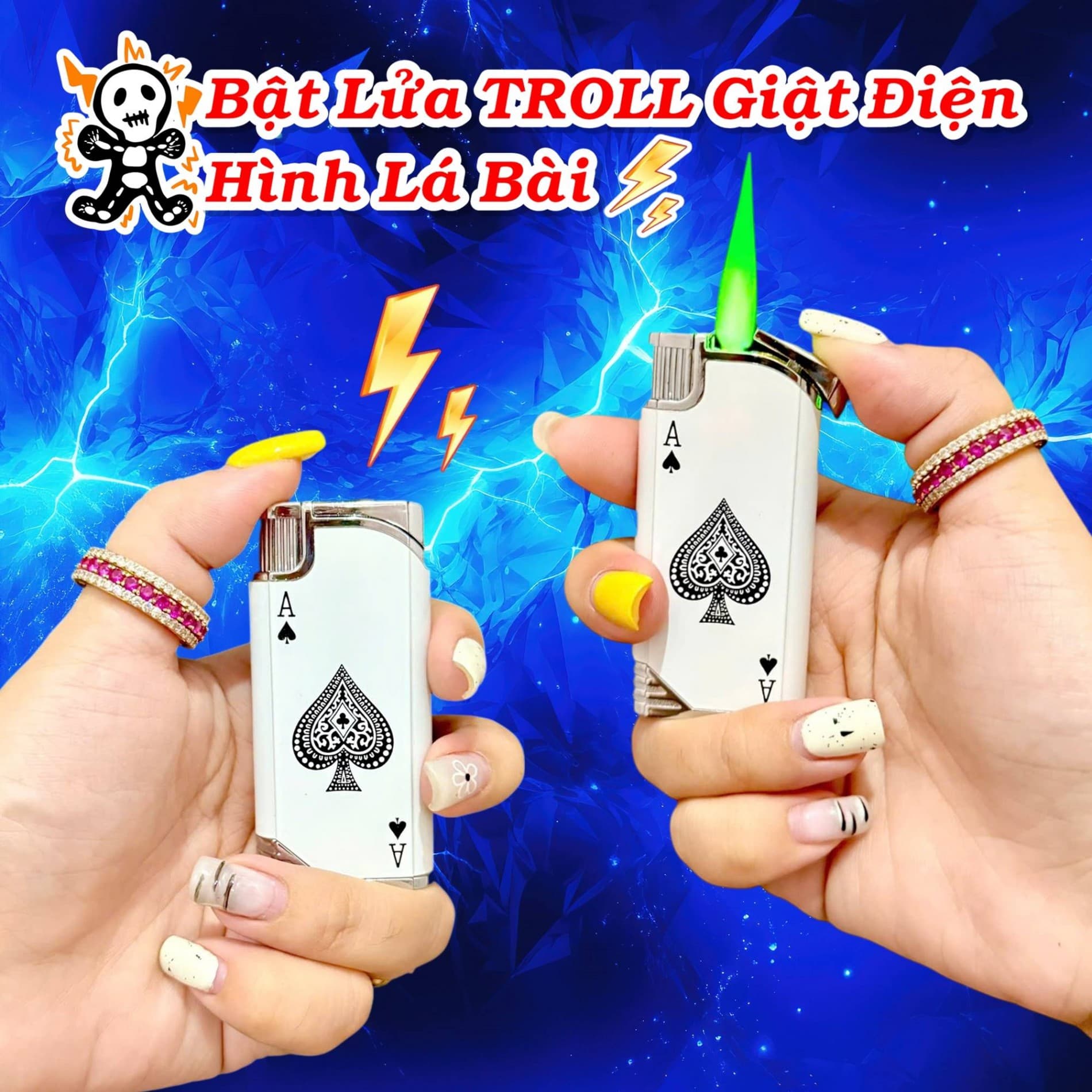 HCM Bật Lửa Khè Xài Gas Hình Lá Bài Giật Rung Khi Đánh Lửa