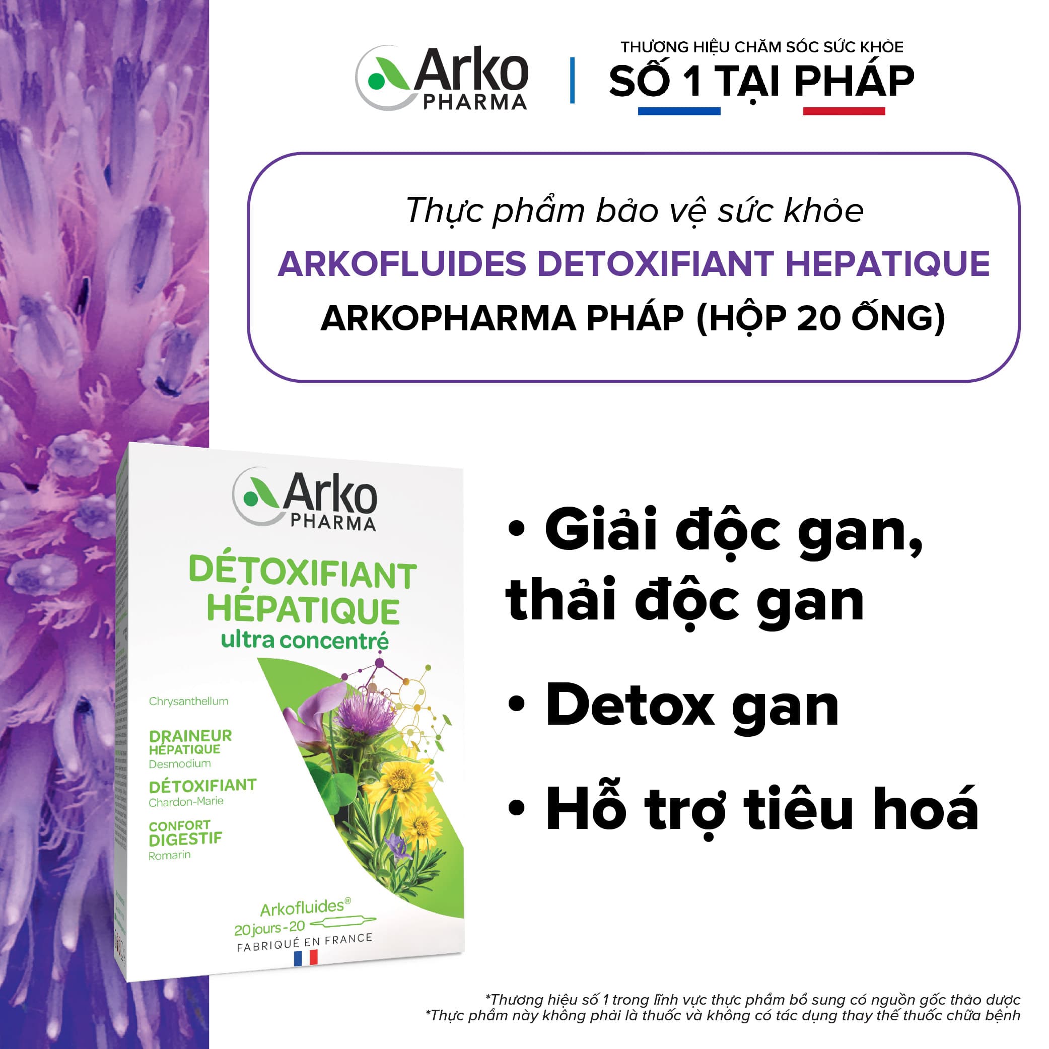 Thực phẩm bảo vệ sức khỏe ARKOPHARMA ARKOFLUIDES DETOXIFIANT HEPATIQUE - Hỗ trợ giải độc gan (Hộp 20 ống)