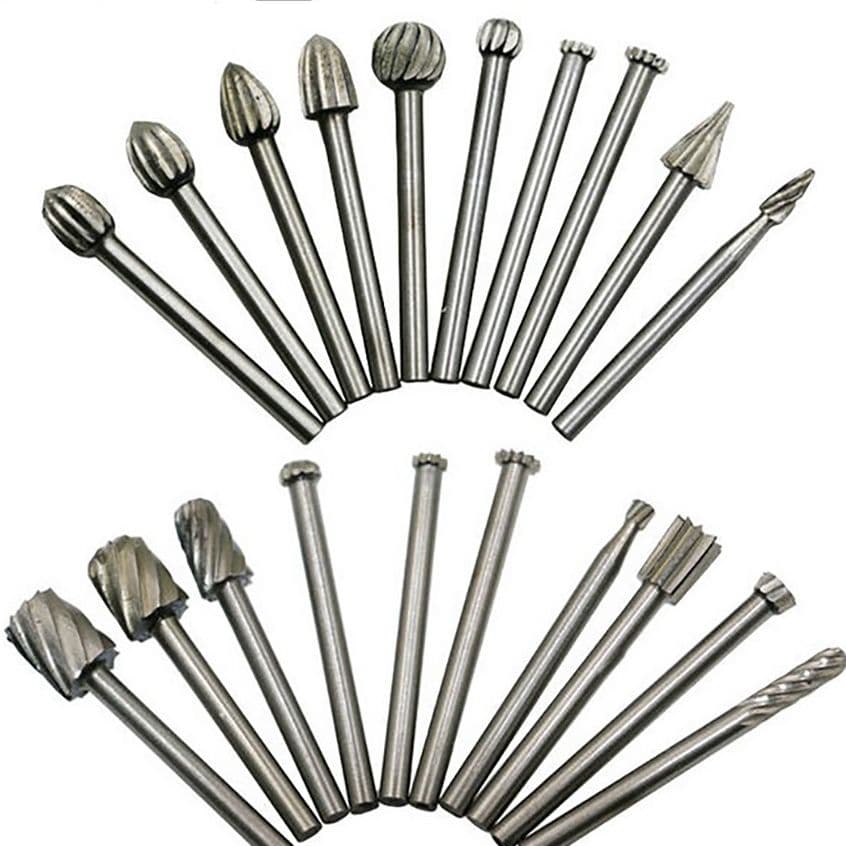 Bộ 10/20 Đầu Mũi Mài Khắc Làm Gỗ Lũa Phủ Titanium Cán 3mm